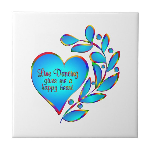 Line Dancing Happy Heart Ceramic Tile (Front)
