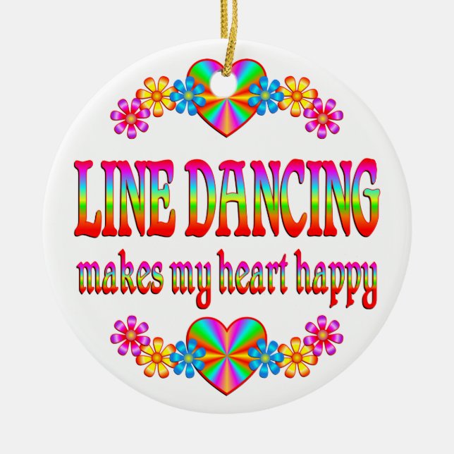 Line Dancing Heart Happy Ceramic Tree Decoration (Front)