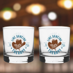 Line Dancing Is My Therapy Funny Dance Whiskey Glass
