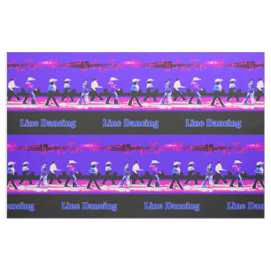Line Dancing Western Group Blue Pink Black  (Text) Fabric