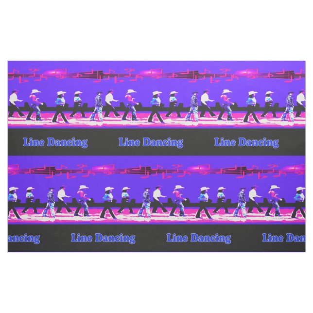 Line Dancing Western Group Blue Pink Black  (Text) Fabric (Fat Quarter)