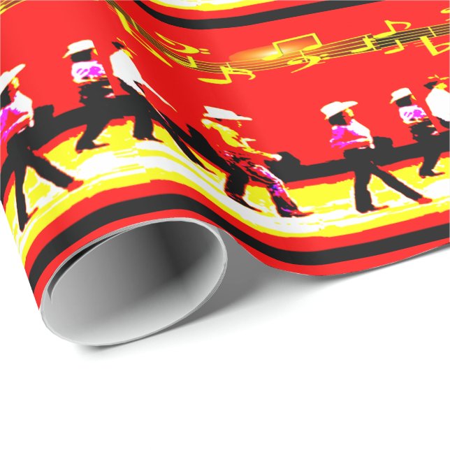 Line Dancing Western Group Red Black Yellow Wrapping Paper (Roll Corner)