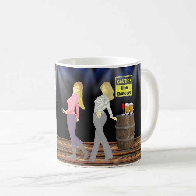Line Dancing Women With Caution Sign Coffee Mug (Front Right)
