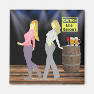 Line Dancing Women With Caution Sign Magnet