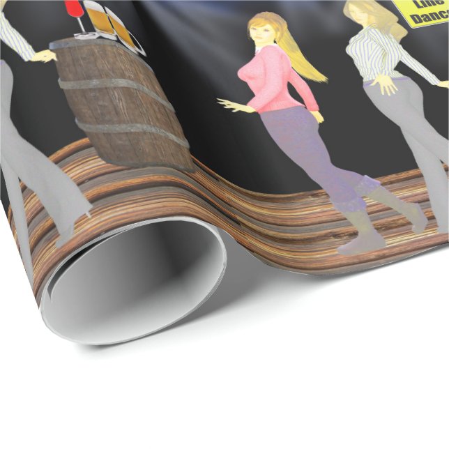 Line Dancing Women With Caution Sign Wrapping Paper (Roll Corner)