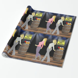 Line Dancing Women With Caution Sign Wrapping Paper