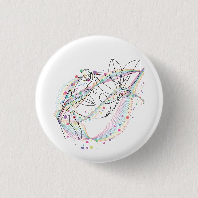Line drawing face badge/pin/button simple design  3 cm round badge (Front)