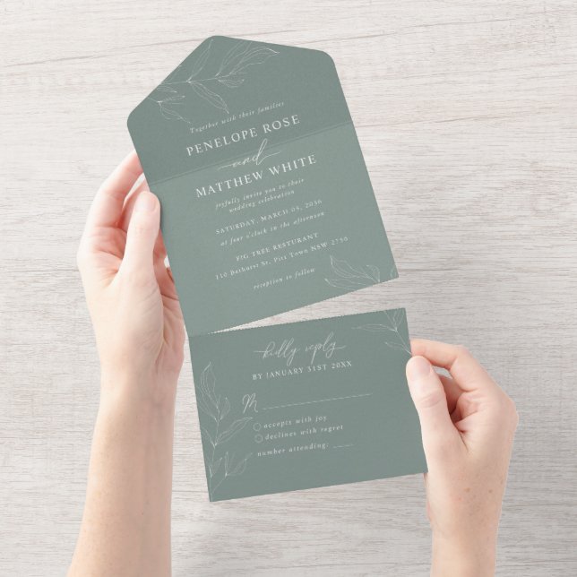 Line Drawing Foliage All in One Wedding Invite (Tearaway)