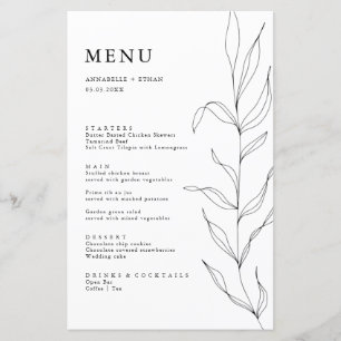 Line Drawing Foliage Leaf Menu Card