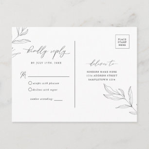 Line Drawing Foliage Leaf RSVP Postcard