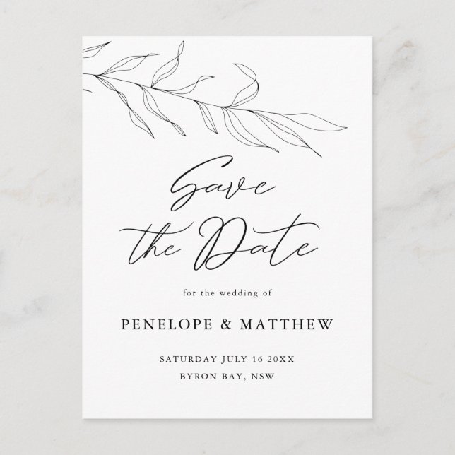 Line Drawing Foliage Leaf Save the Date Postcard (Front)