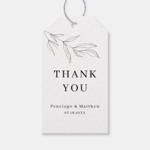 Line Drawing Foliage Leaf Thank You Tag