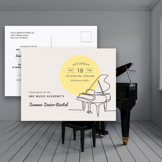 Line Drawing Grand Piano Recital Save the Date Postcard (Line Drawing Grand Piano Recital Save the Date Postcard)