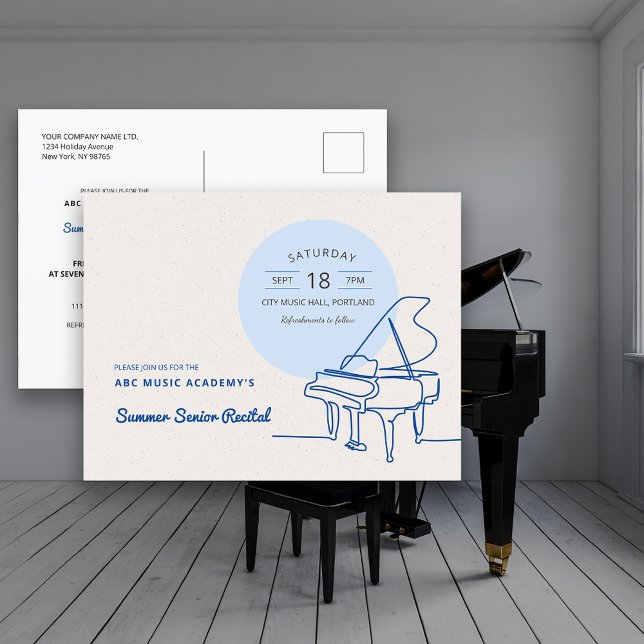 Line Drawing Grand Piano Recital Save the Date Postcard (Line Drawing Grand Piano Recital Save the Date Postcard)