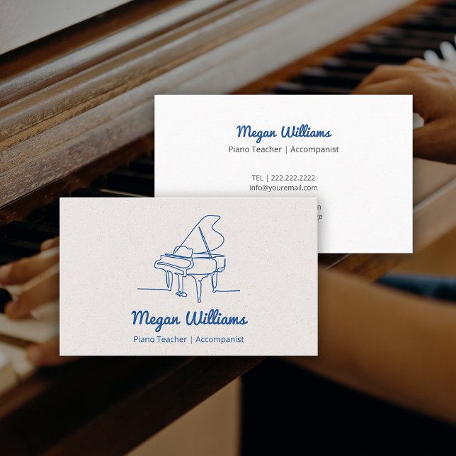Line Drawing Grand Piano Teacher Music Lesson Business Card (Line Drawing Grand Piano Teacher Music Lesson Business Card)