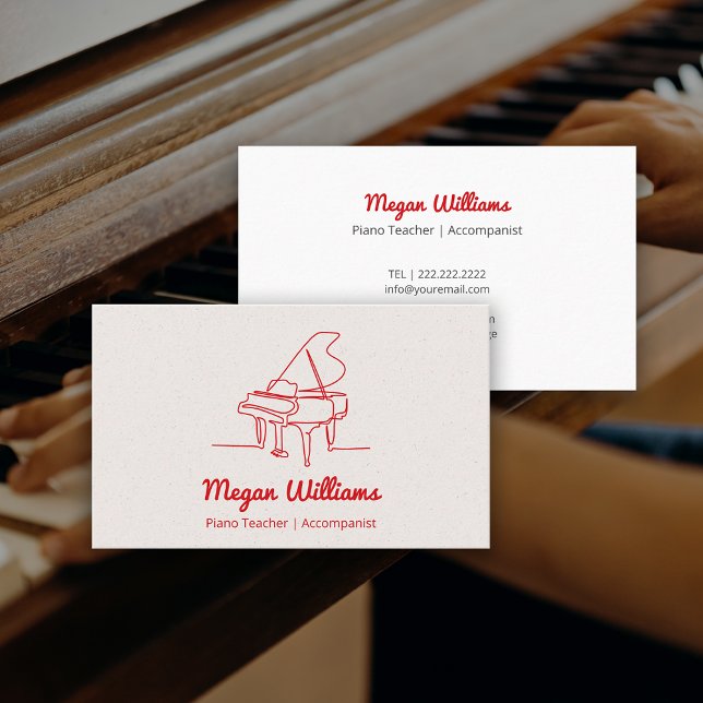 Line Drawing Grand Piano Teacher Music Lesson Business Card (Line Drawing Grand Piano Teacher Music Lesson Business Card)