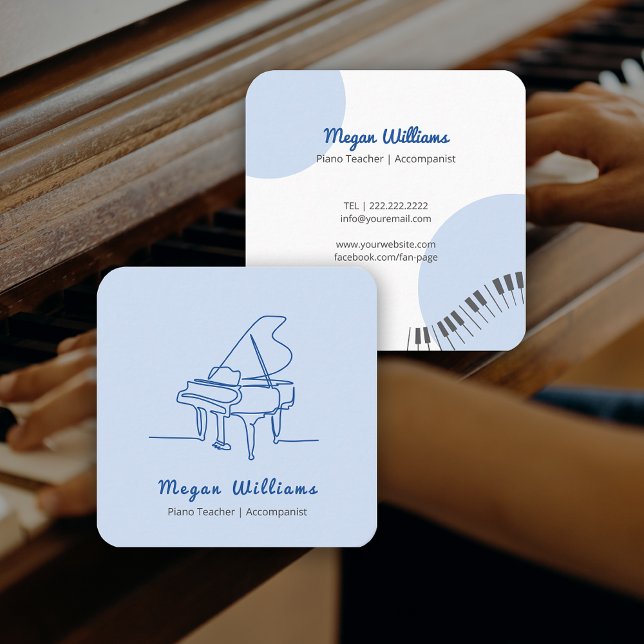 Line Drawing Grand Piano Teacher Music Lesson Square Business Card (Line Drawing Grand Piano Teacher Music Lesson Square Business Card)