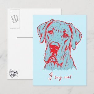 Line Drawing Great Dane Portrait Postcard
