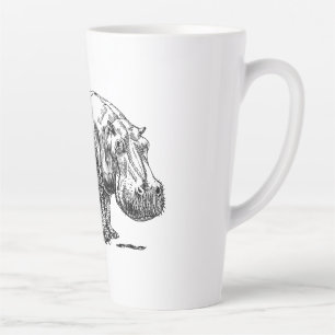 Line Drawing Hippopotamus Black and White Latte Mug
