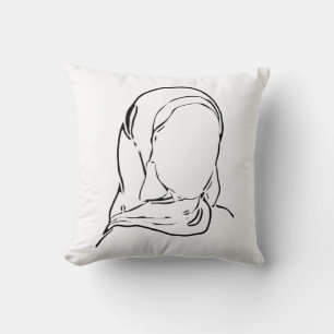 Line Drawing Muslim Girl Hijab Arab Woman Isolated Cushion