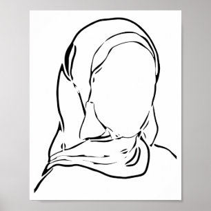 Line Drawing Muslim Girl Hijab Arab Woman Isolated Poster