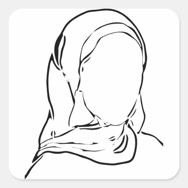 Line Drawing Muslim Girl Hijab Arab Woman Isolated Square Sticker (Front)