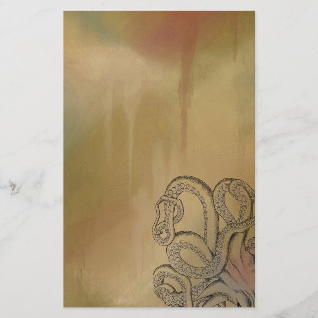 Line Drawing Octopus in Brown Stationery (Front)