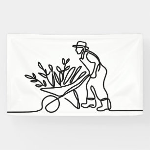 line drawing of a farmer or gardener banner