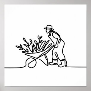 line drawing of a farmer or gardener poster