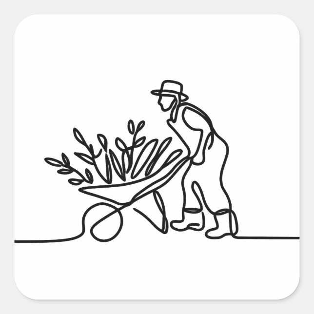 line drawing of a farmer or gardener square sticker (Front)
