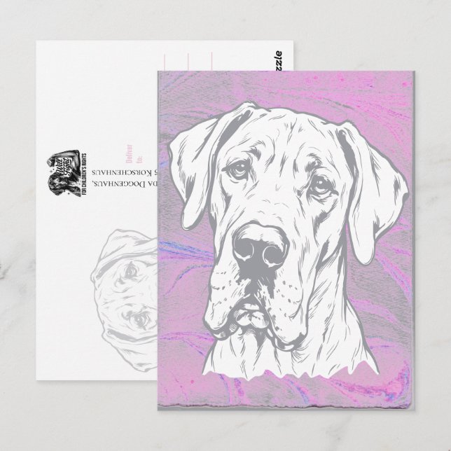 Line Drawing Portrait Great Dane Head grey Postcard (Front/Back)