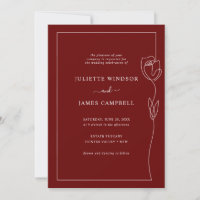 Line Drawing Rose Flower Wine Wedding Invitation