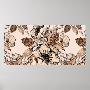 Line drawing seamless pattern. Light colors. Vinta Poster