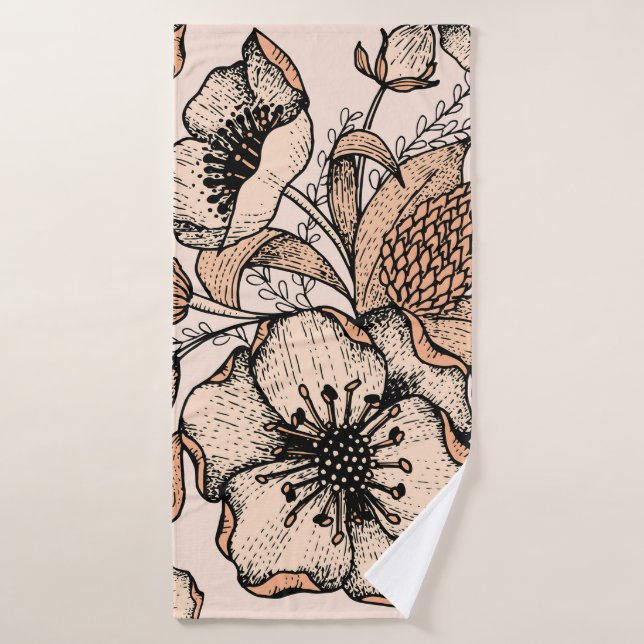 Line drawing seamless pattern. Light colours. Vint Bath Towel (Bath Towel)