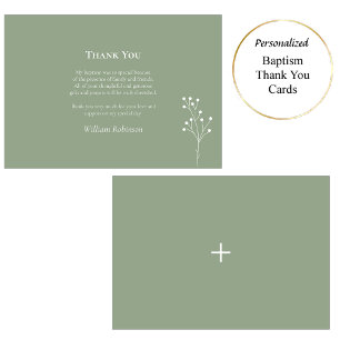 Line Drawing White Flowers Orthodox Baptism Thank You Card