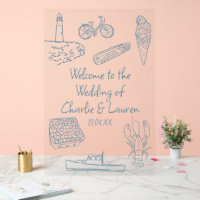 line drawings New England Wedding Welcome sign 