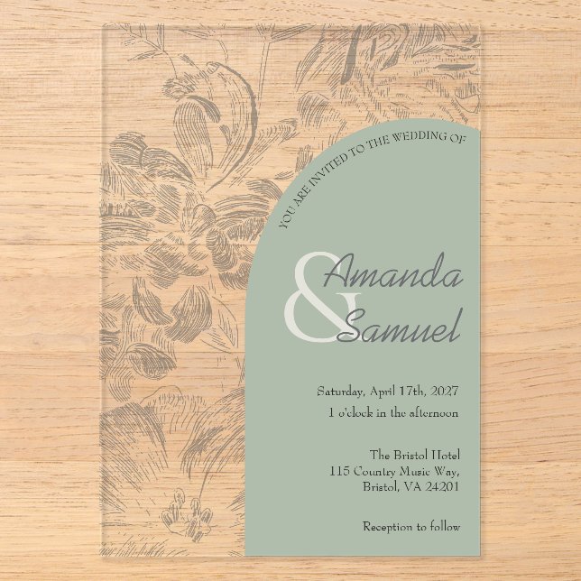 Line Drawn Arched Acrylic Wedding Invitation (Front)