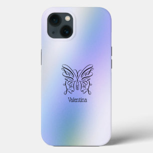 Line Drawn Blue Purple Butterly Holographic iPhone 13 Case