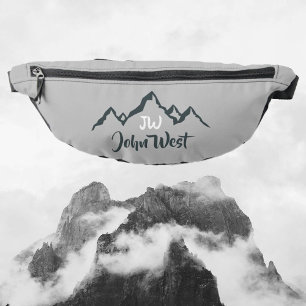 Line drawn mountain range personalizable monogram bum bags