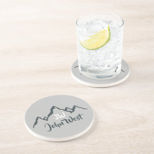 Line drawn mountain range personalizable monogram coaster