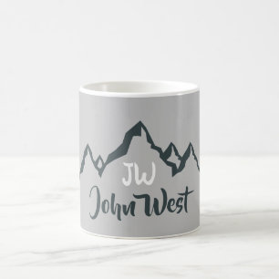 Line drawn mountain range personalizable monogram coffee mug
