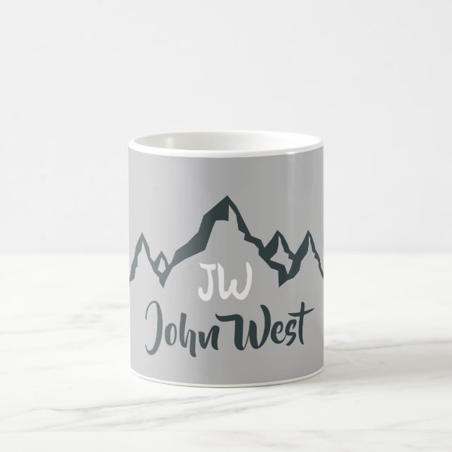Line drawn mountain range personalizable monogram coffee mug (Center)