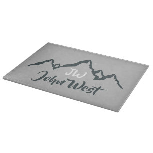 Line drawn mountain range personalizable monogram cutting board