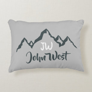 Line drawn mountain range personalizable monogram decorative cushion