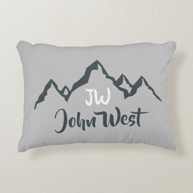 Line drawn mountain range personalizable monogram decorative cushion (Front)