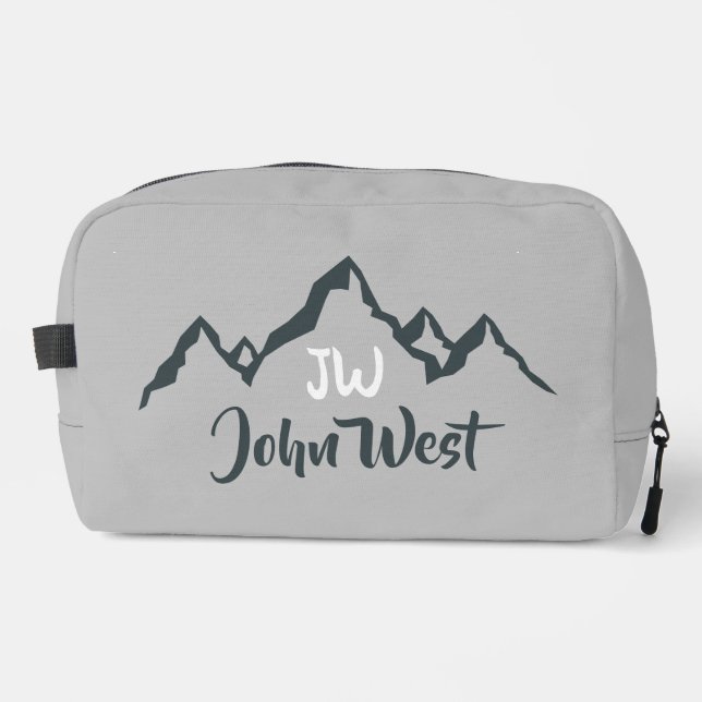Line drawn mountain range personalizable monogram dopp kit (Front)