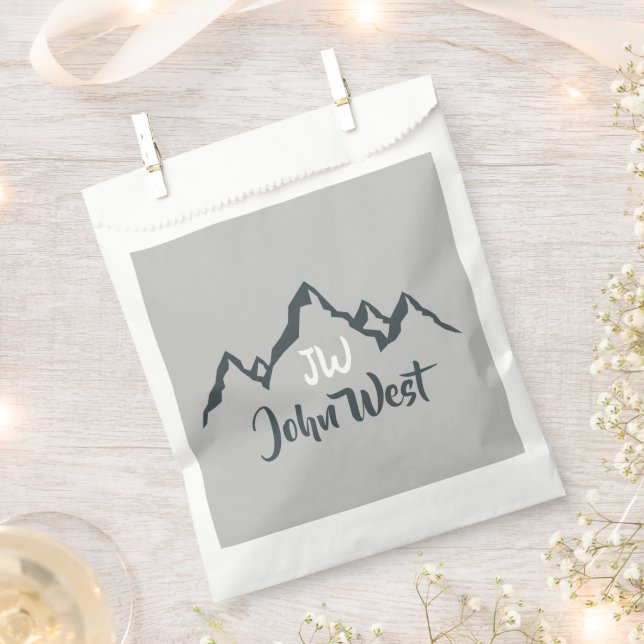 Line drawn mountain range personalizable monogram favour bag (Clipped)