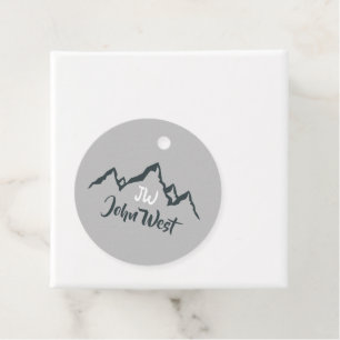 Line drawn mountain range personalizable monogram favour tags