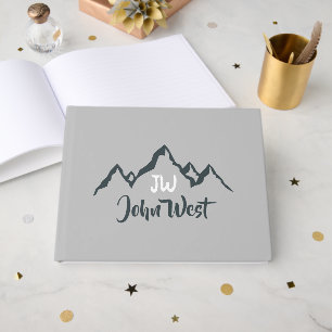 Line drawn mountain range personalizable monogram guest book