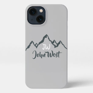 Line drawn mountain range personalizable monogram  iPhone 13 case